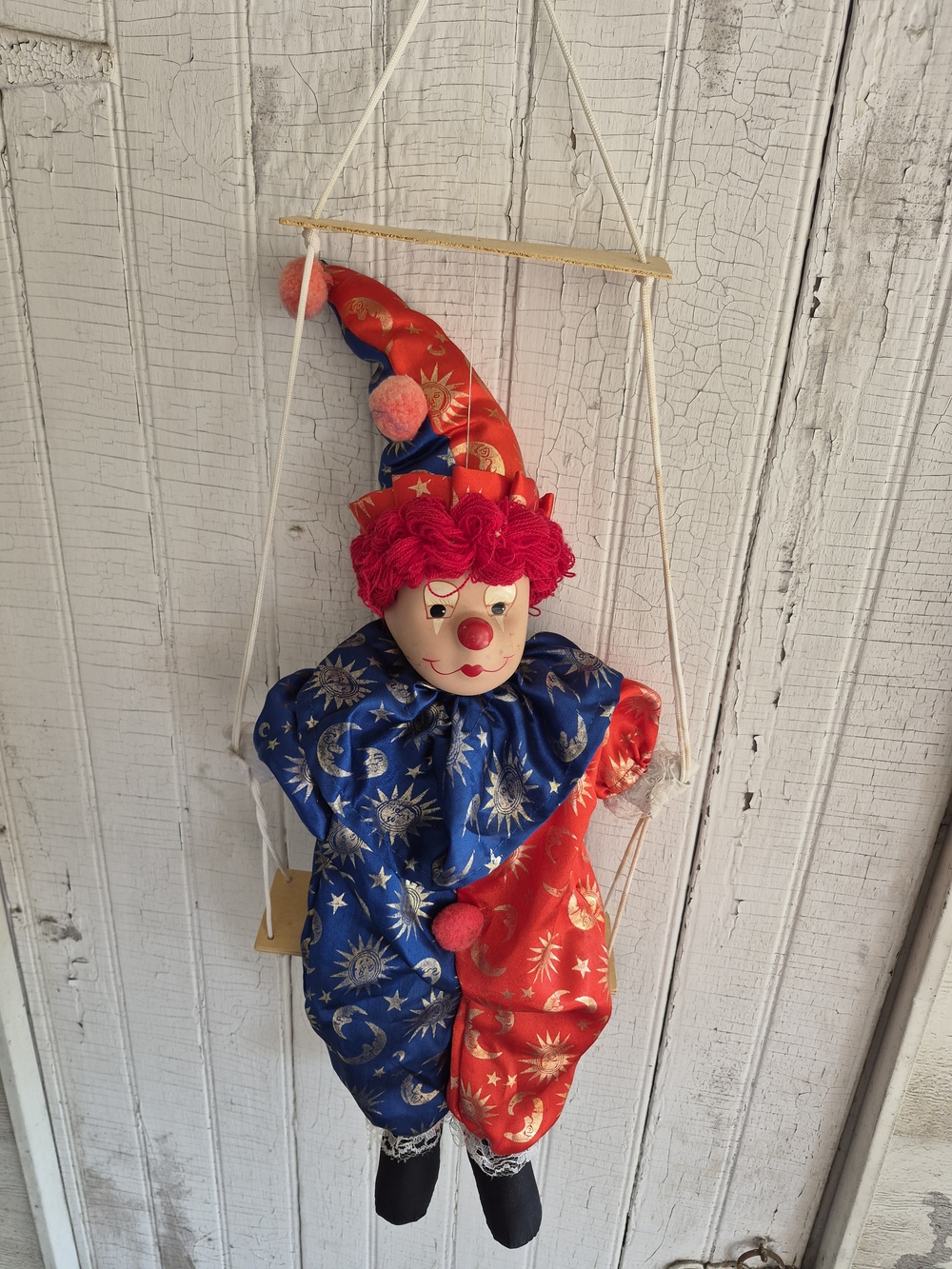 Handcrafted Red & Blue Clown Marionette Wall Hanging